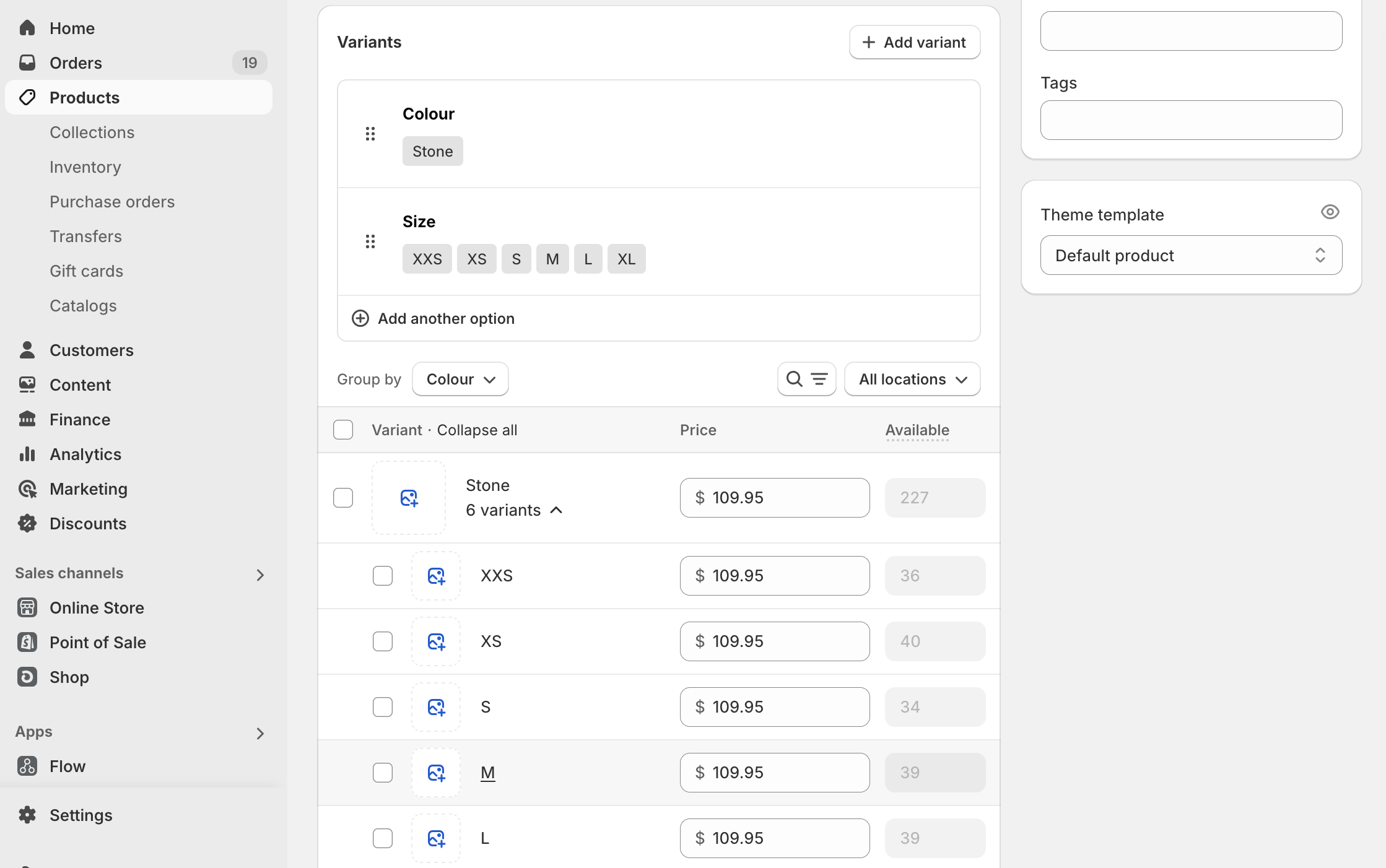 Selecting a variant from the Product details page